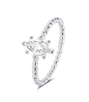 Ball Pattern around Circle CZ Crystal Silver Ring NSR-4089